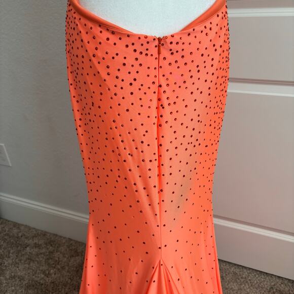 Panoply Orange Fitted Beaded Spandex One Shoulder Gown Prom Formal 10 - Picture 6 of 16